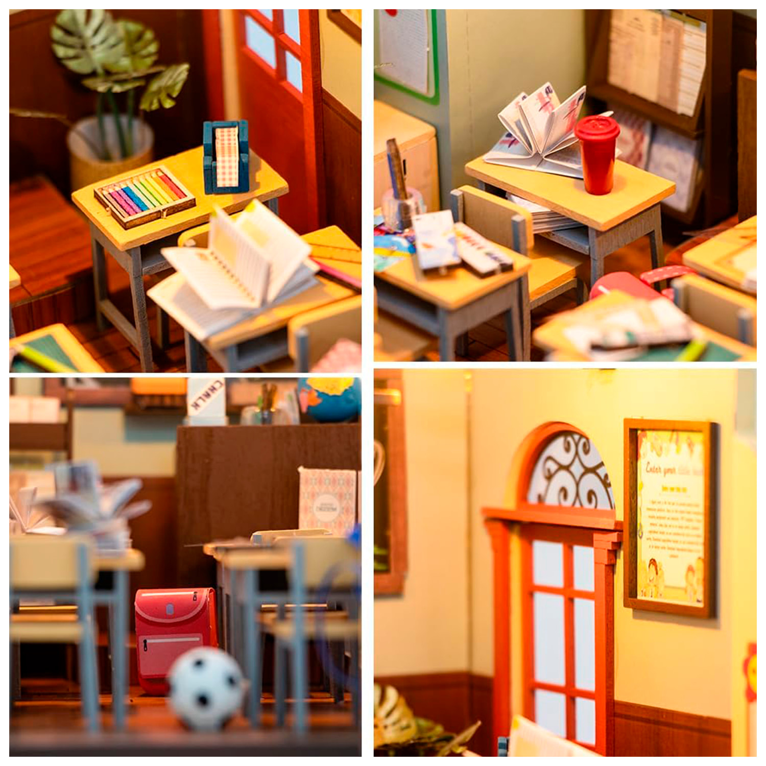 Clase de escuela. Maqueta 3D realista con gran detalle y luces led.