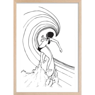 Poster surfeuse tube Affiche + cadre en bois - Chêne