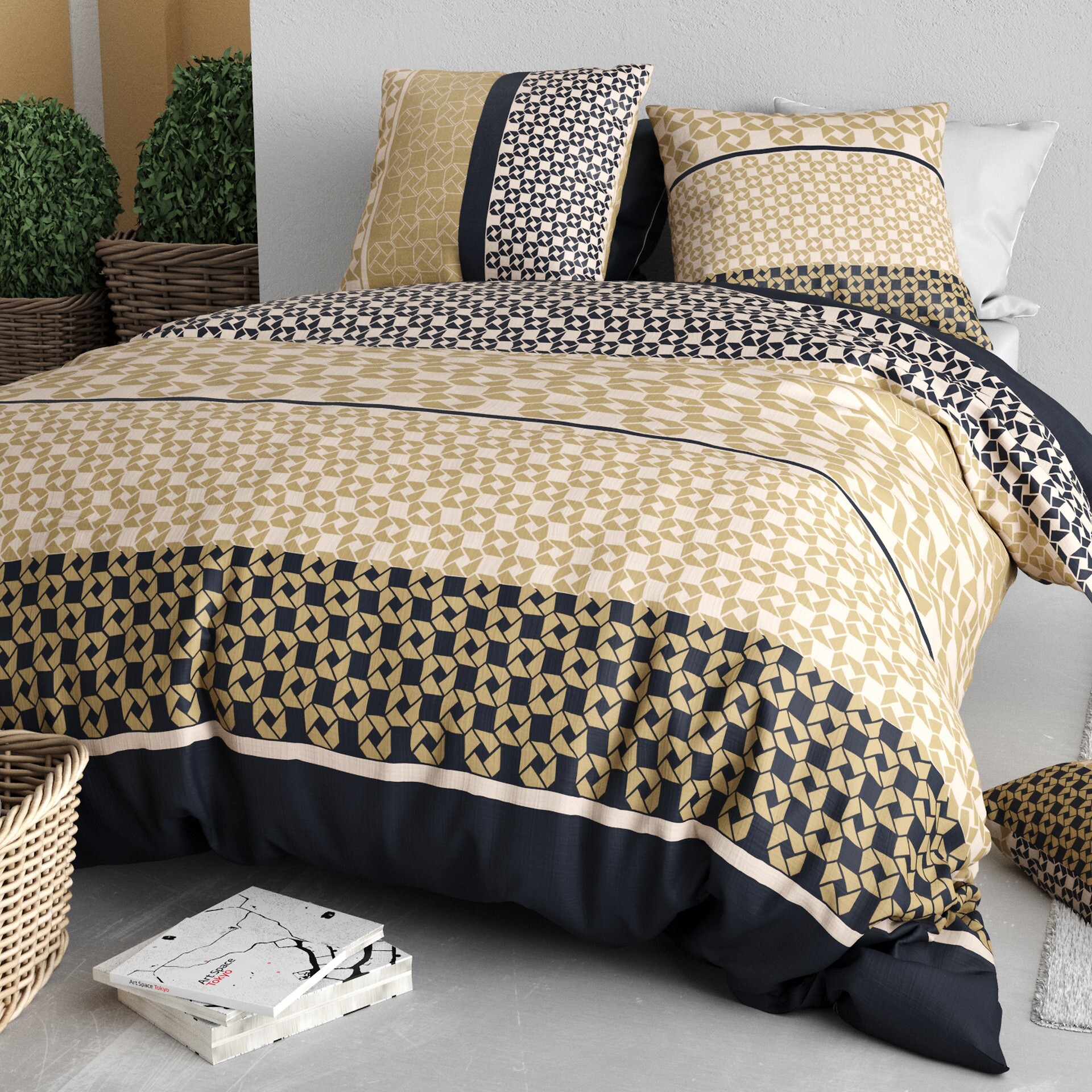 Parure housse de couette 100% coton 57fils + 2 taies Luxore