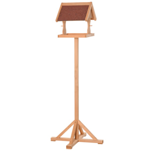 Mangeoire à oiseaux sur pied en bois massif bois naturel