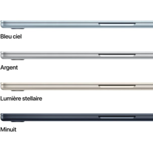 Ordinateur Apple MACBOOK Air 15" Puce M5 CPU 10 / GPU 10 coeurs Mémoire RAM 24Go Stockage 1To SSD Argent