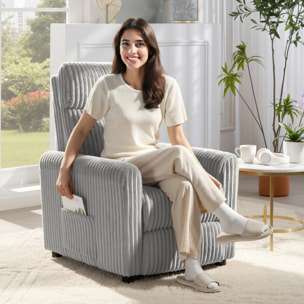 Sillón Relax Reclinable, Sillón Reclinable Manual, Tapizado en Pana, Instalación Rápida, Reposapiés, Acolchado Grueso, para Salón, Dormitorio, Oficina, Gris Claro