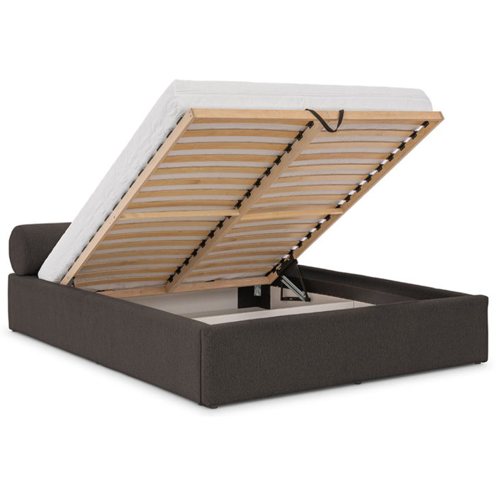 Billy - lit coffre - 140x190 cm - en tissu texturé - sommier inclus - Gris Anthracite