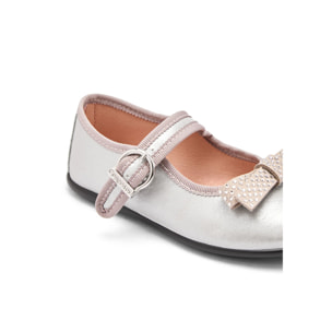 Merceditas de Niña con Hebilla Plata Bow Mary Janes