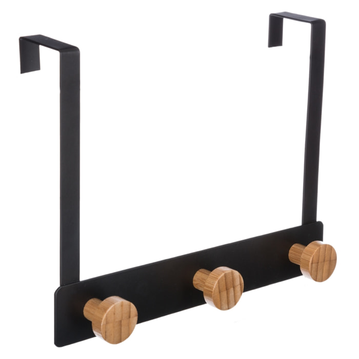 Percha de bambú negro y metal con 3 cabezas