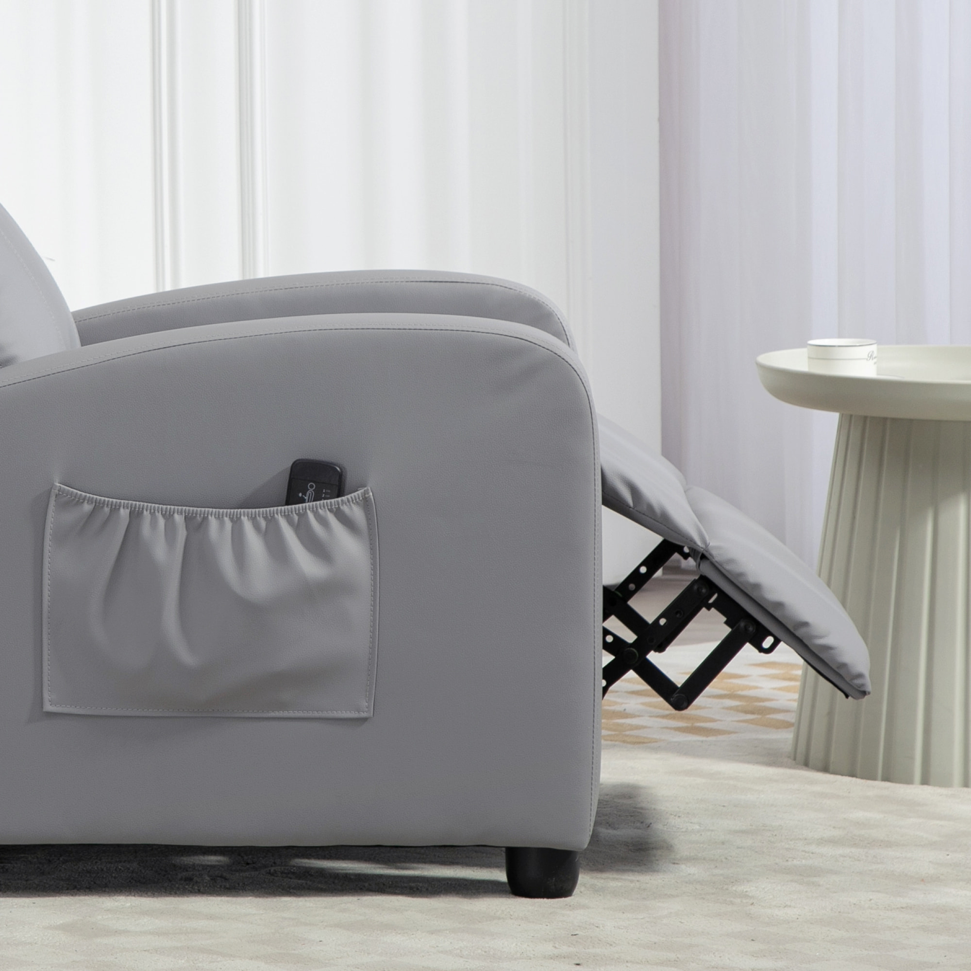 Sillón de Masaje Sillón Relax Reclinable con Mando a Distancia 2 Zonas de Masaje 8 Programas 5 Niveles de Intensidad 1 Bolsillo Lateral y Temporizador Tapizado en PU 68x88x98 cm Gris Claro
