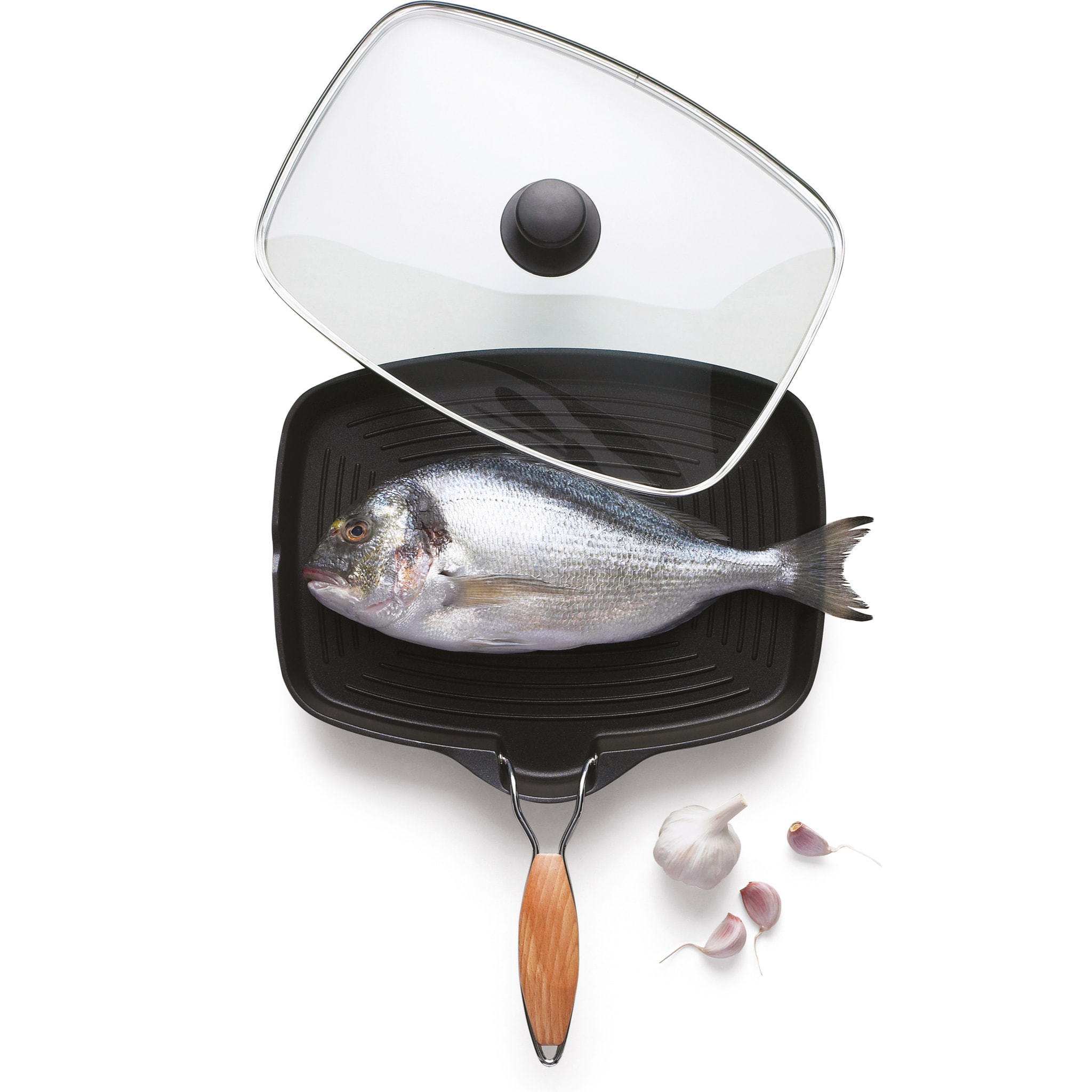 Grill 35 × 25 cm avec couvercle Excelsa – Grigliosa, Aluminium Noir