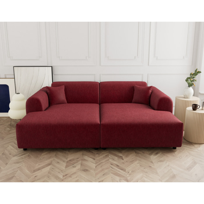 Aumance - canapé droit 4 places avec double méridienne assise profonde en velours texturé - Prune
