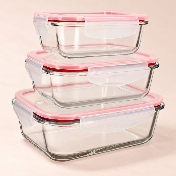 Lot de 3 boîtes hermétiques en verre  CLEMENTINE