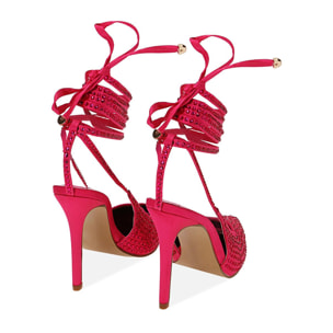 Décolleté lace-up fucsia in raso, tacco 11 cm