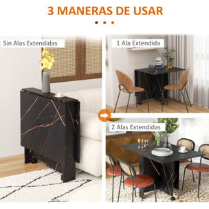 Mesa Plegable de Comedor, Mesa de Cocina Plegable, con Ruedas, Alas Abatibles, Hasta 6 Personas, para Salón, Espacio Pequeño, 120x80x73 cm, Negro con Efecto Mármol