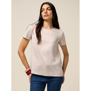 Oltre - Camiseta bimaterial - Beige