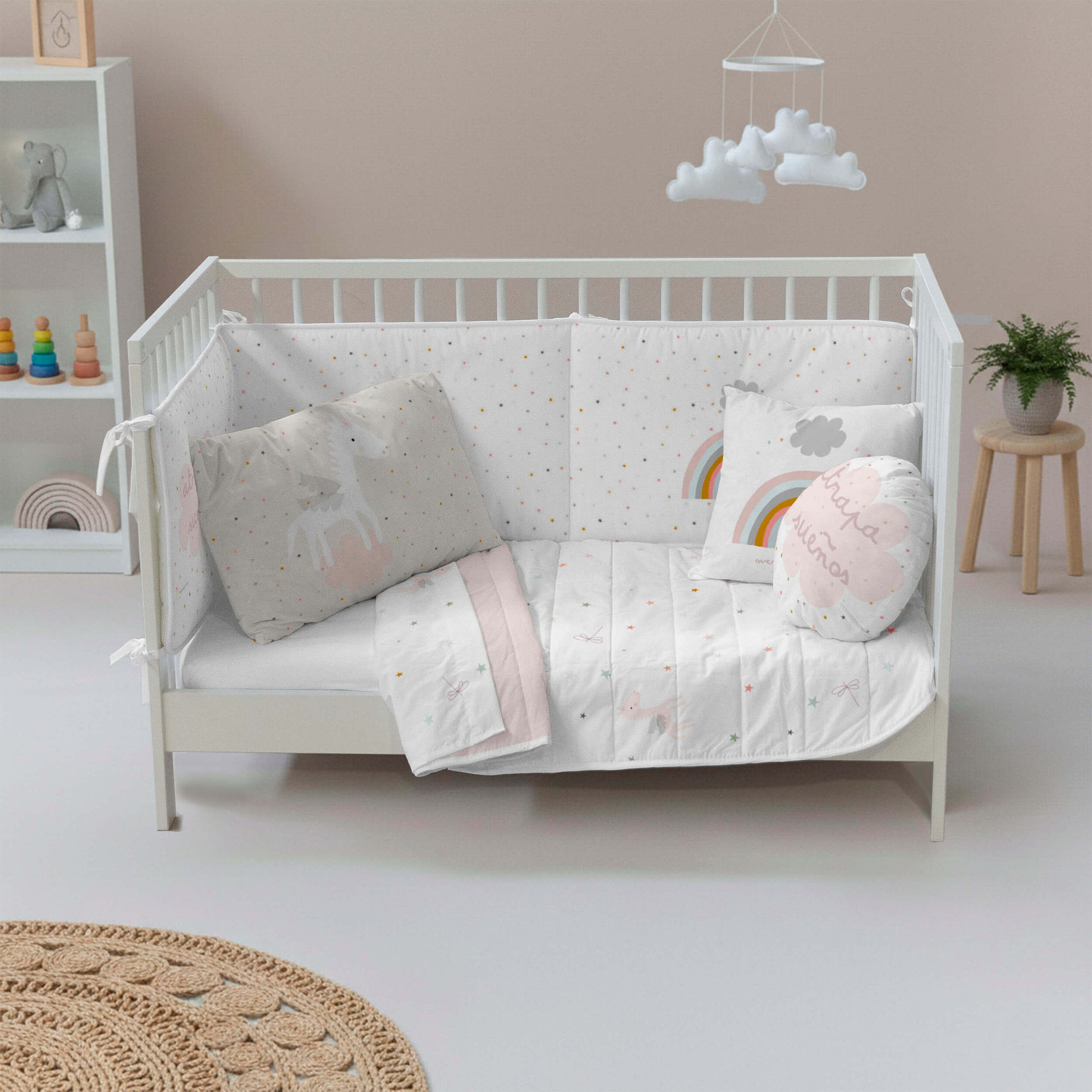 Colcha Bouti Estampada - Reversible - Infantil - 100% Algodón - Cuna - Pegaso Mágico