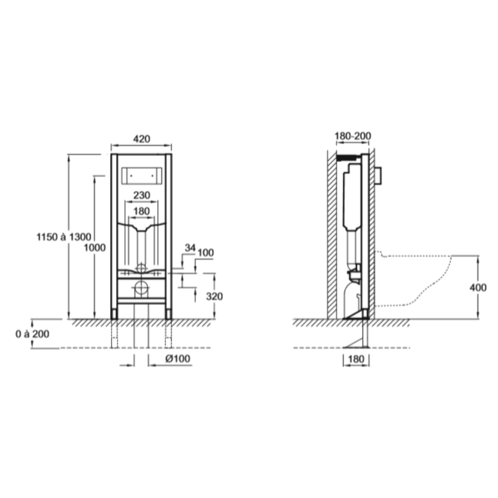 Bâti support autoportant réservoir à économie d'eau 2,6/4L