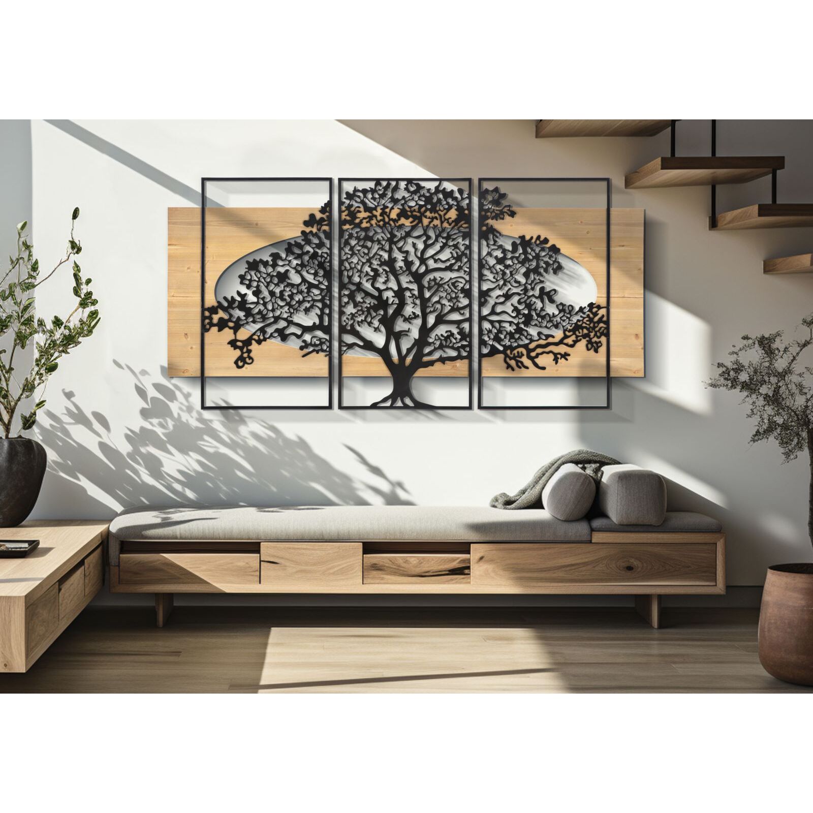 PANNELLO DA MURO TREE FERRO E WOOD SET 3PZ CM 176X2X90 (63X2X90-50X2X90)