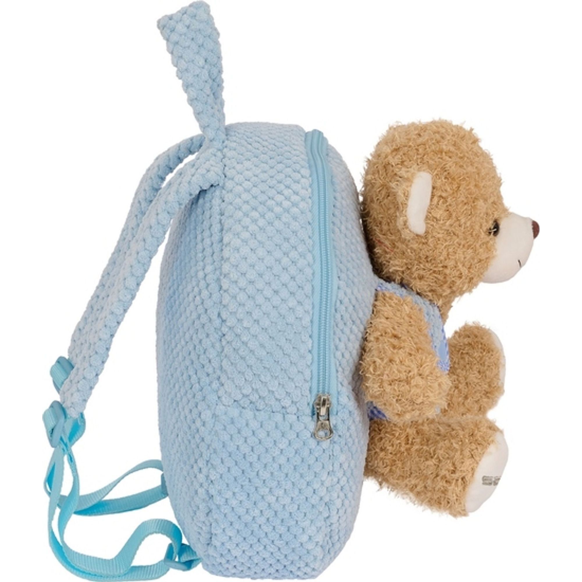 Mochila preescolar con osito safta azul pastel