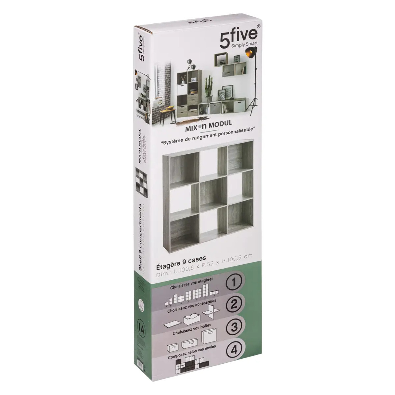 Étagère 9 cases "Mix N' Modul" effet chêne gris