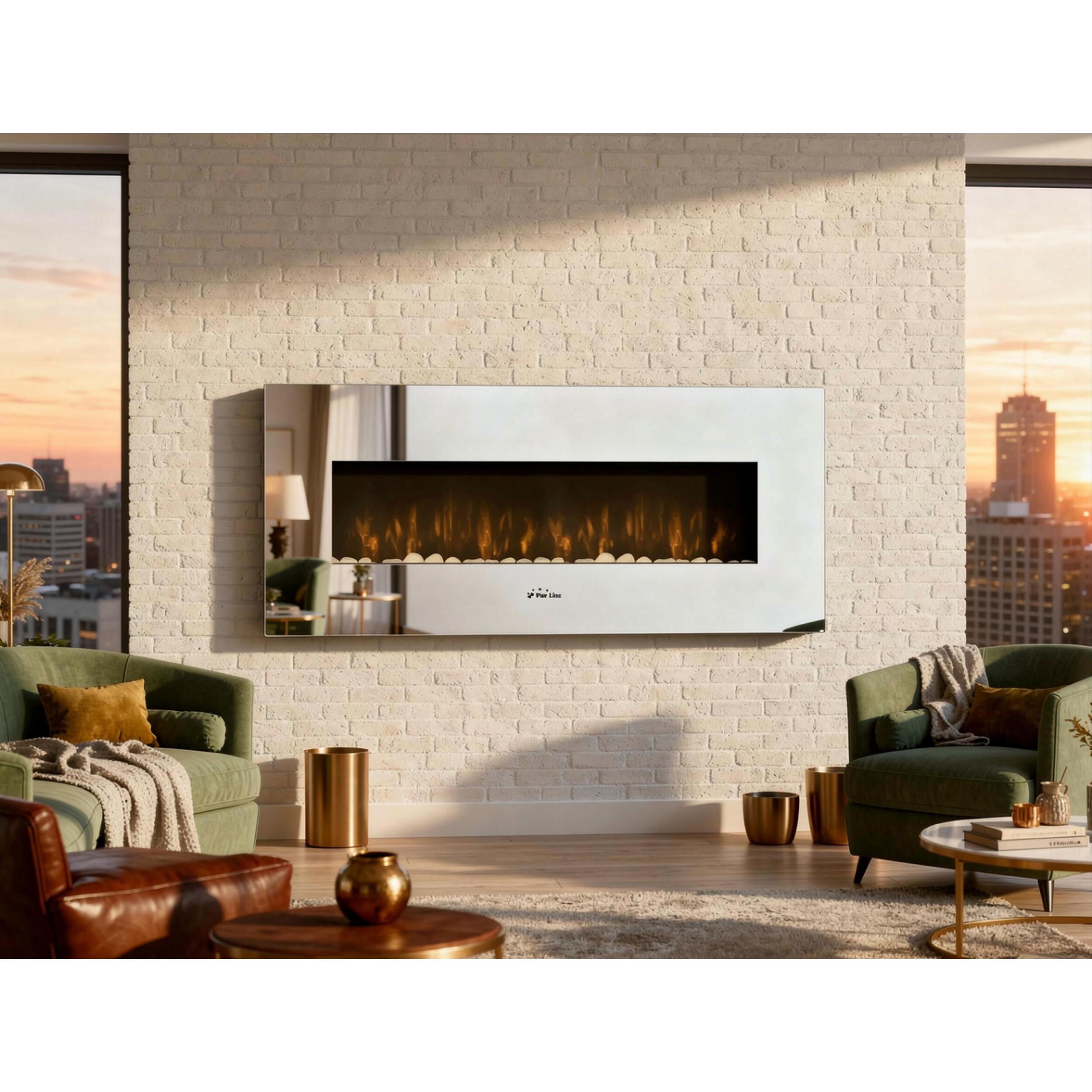 Chimenea eléctrica mural 2kW panorámica en cristal templado efecto espejo CHE-510 PURLINE