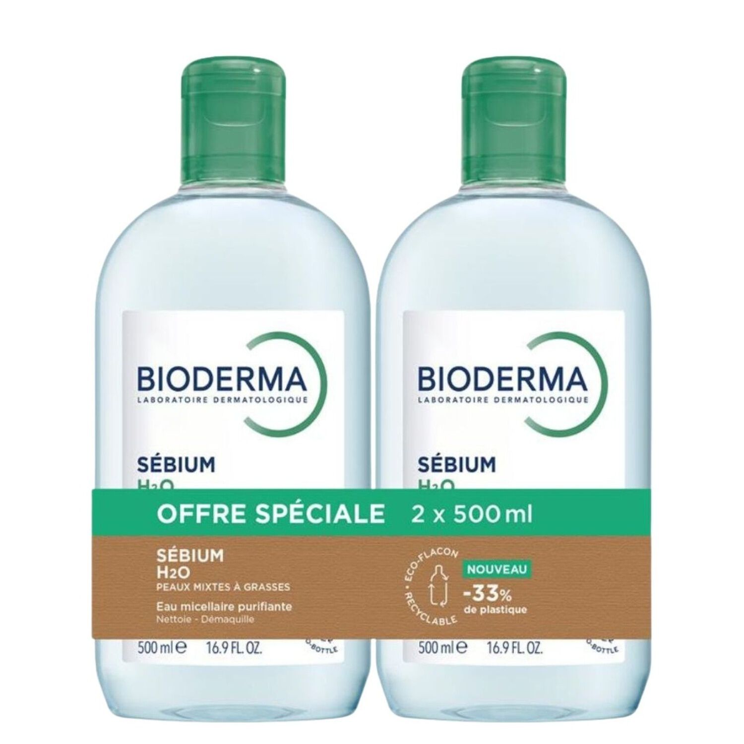 Sébium H2O - Eaux Micellaires Purifiantes - Peaux Mixtes à Grasses 2 x 500 ml