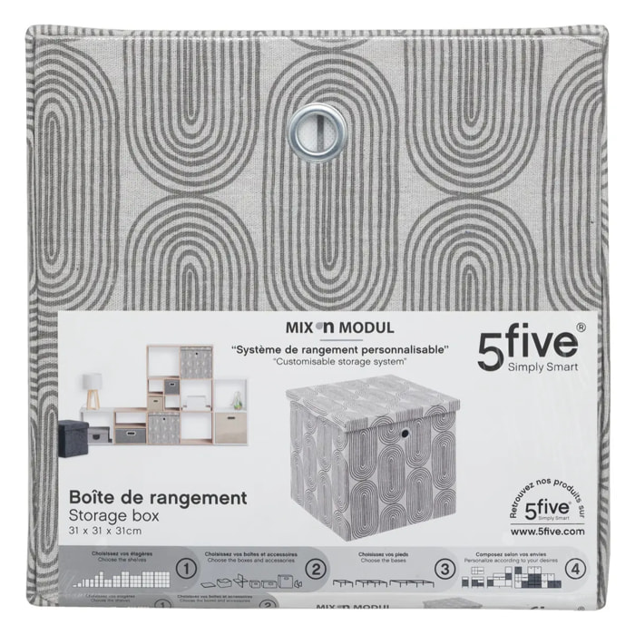 Boîte tissu 31x31cm gris avec motifs "Mix 'n Modul"