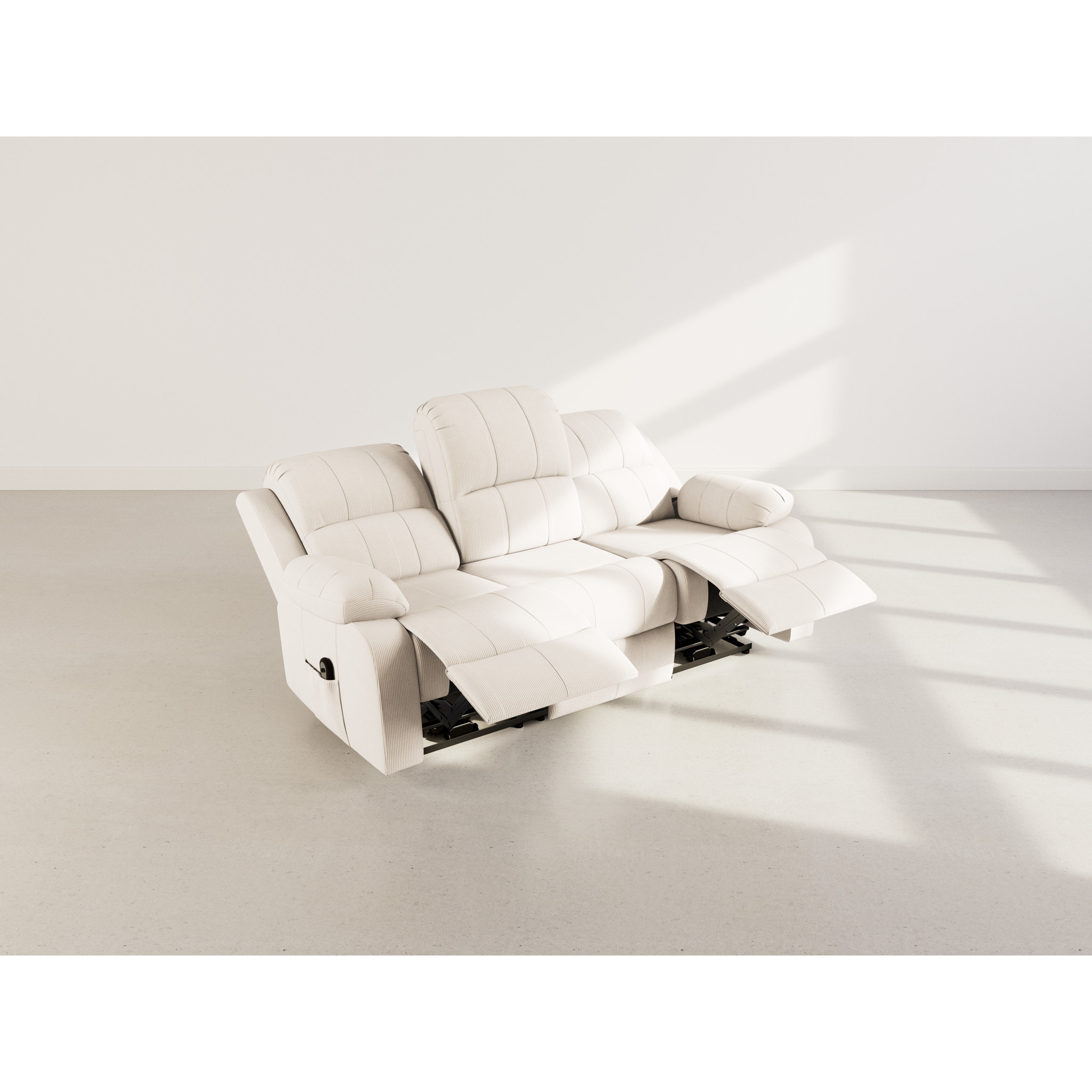 Armand - Canapé 3 places relax électrique en velours côtelé - Beige