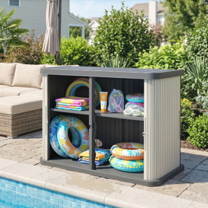 Coffre de jardin 480L 2 portes coulissantes étagère gris crème