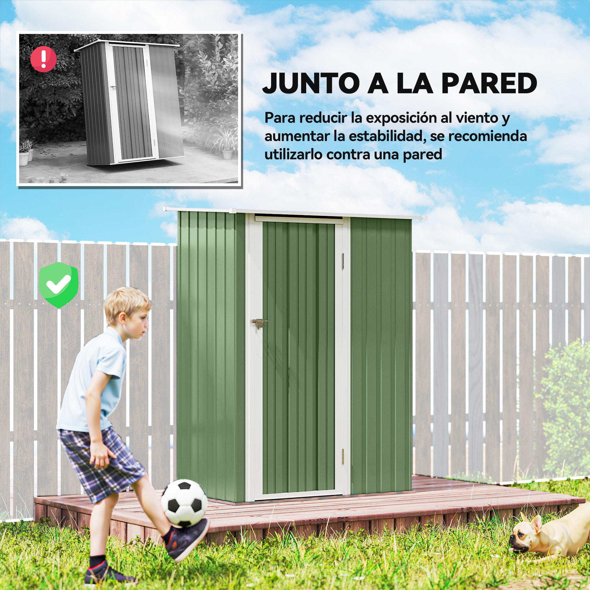 Caseta de Jardín 1,07 m² 142x86x189 cm Cobertizo Exterior Metálico con Puerta Cerradura y Orificios de Drenaje para Almacenamiento de Herramientas Verde Claro