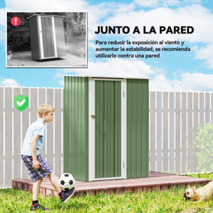 Caseta de Jardín 1,07 m² 142x86x189 cm Cobertizo Exterior Metálico con Puerta Cerradura y Orificios de Drenaje para Almacenamiento de Herramientas Verde Claro
