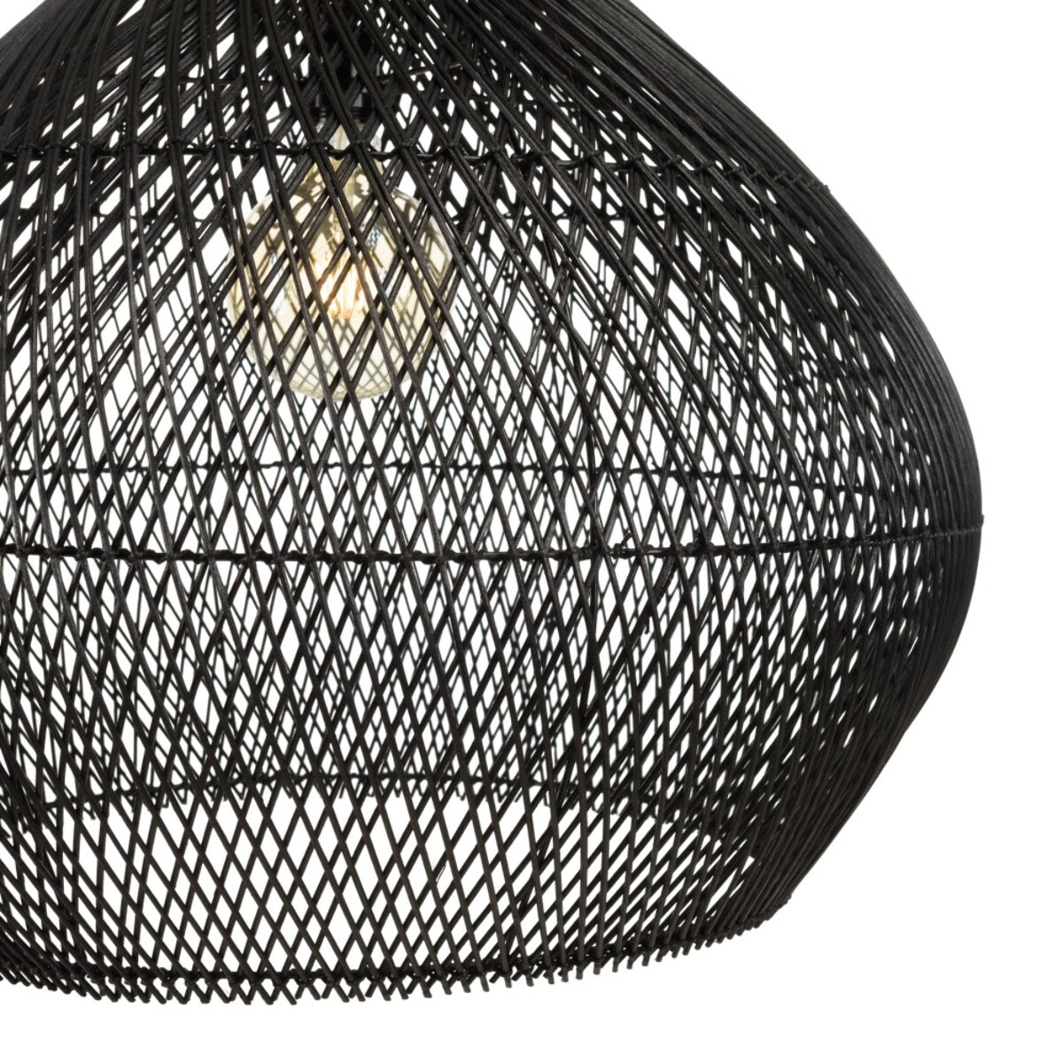 SIXTINE - Suspension 'cloche' 68x68cm en rotin couleur noire et teck