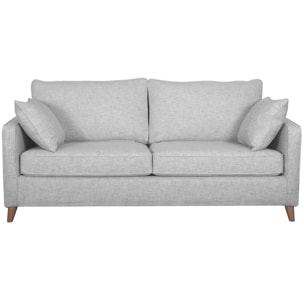 Canapé convertible scandinave 3 places en tissu gris clair et bois clair avec matelas 10 cm PAPEL