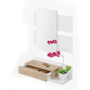 Mueble Recibidor Espejo Y Cajon 20x75x29 Cm Blanco Artik/roble