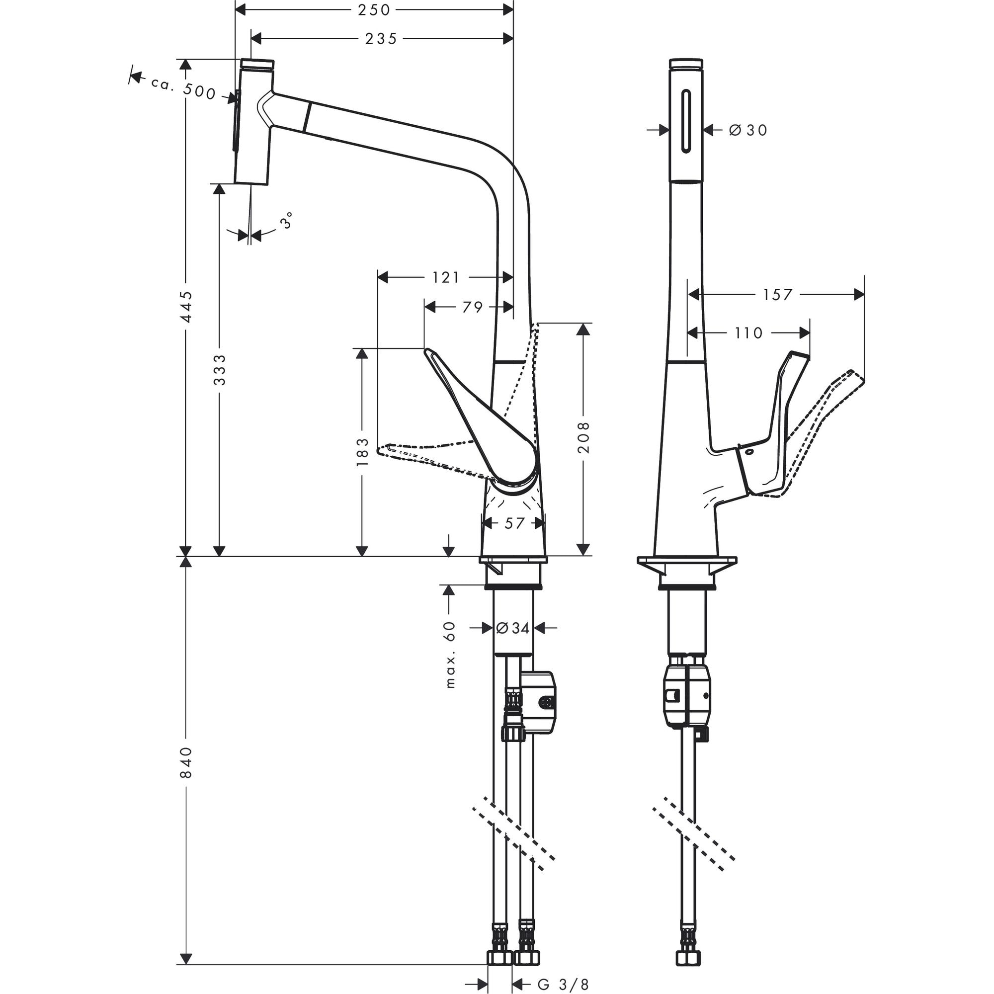 Mitigeur de cuisine 320 avec douchette extractible 2 jets chromé Metris Select M71