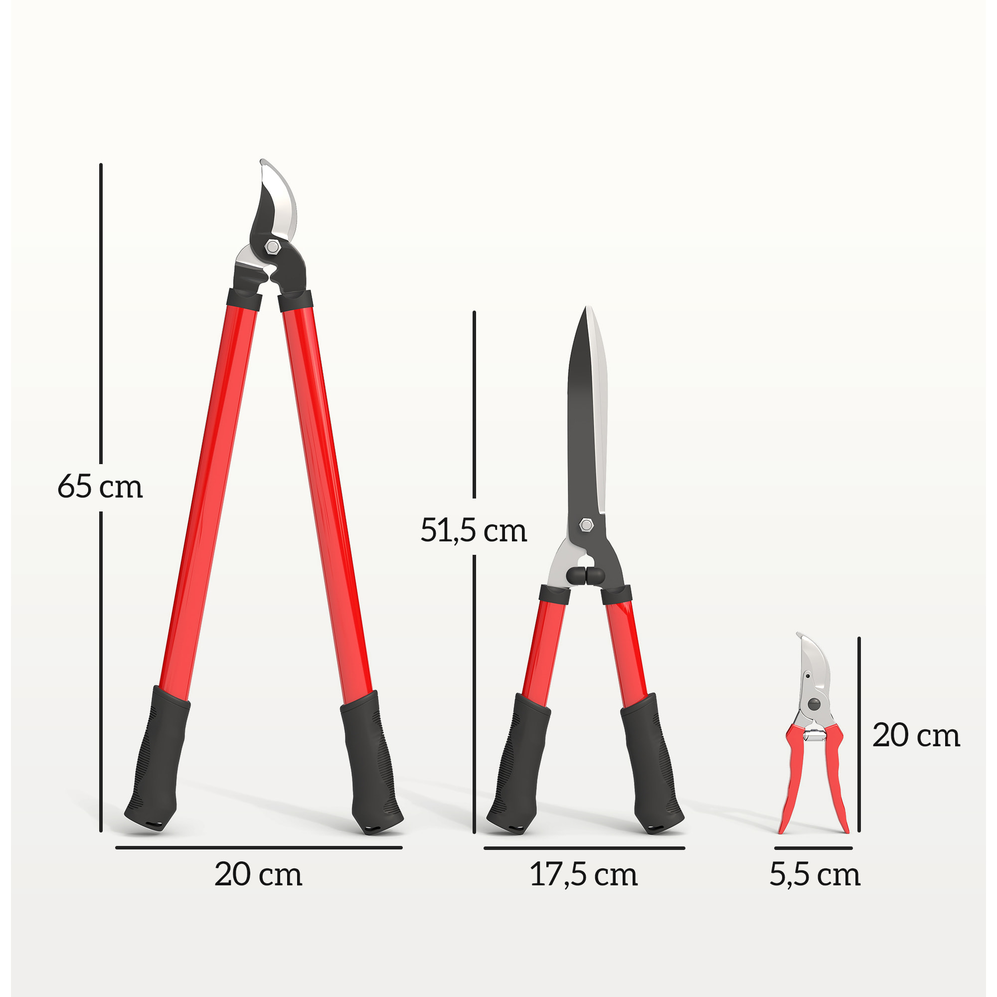 Ensemble 3 pièces sécateur + ciseaux à levier + cisaille à haie noir rouge