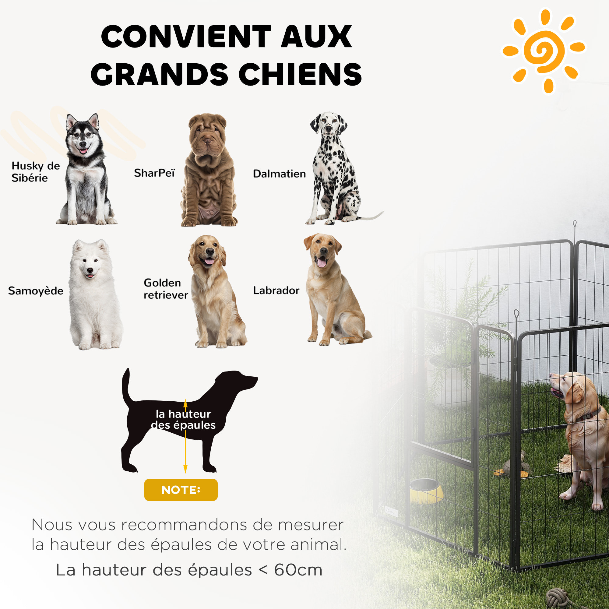 Parc enclos chien modulable pliable 6 panneaux H.100cm porte verrouillable acier époxy anthracite