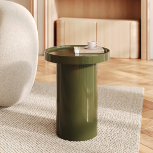 Table d'appoint laquée vert olive en MDF, D40 cm - Nora