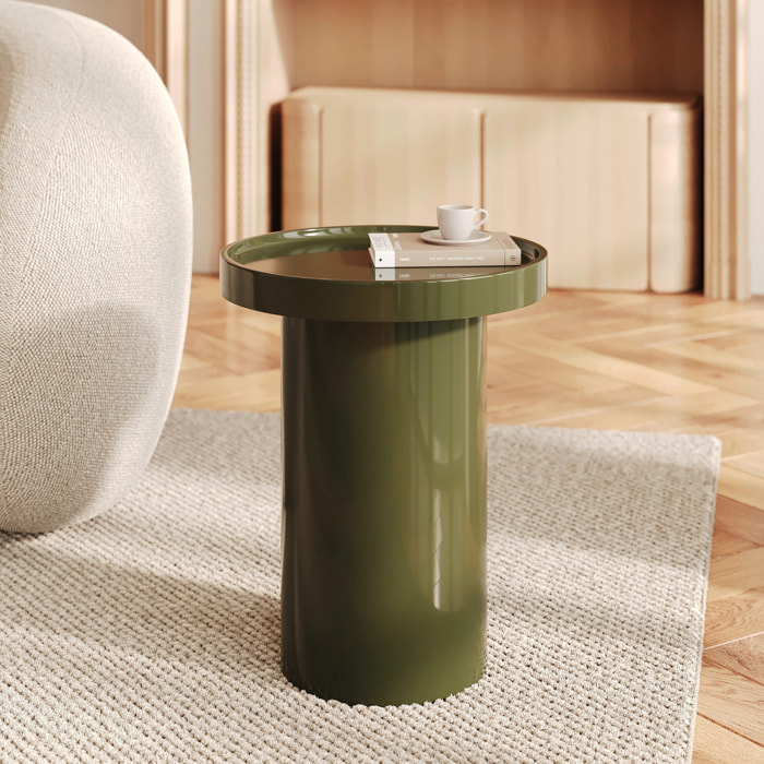 Table d'appoint laquée vert olive en MDF, D40 cm - Nora