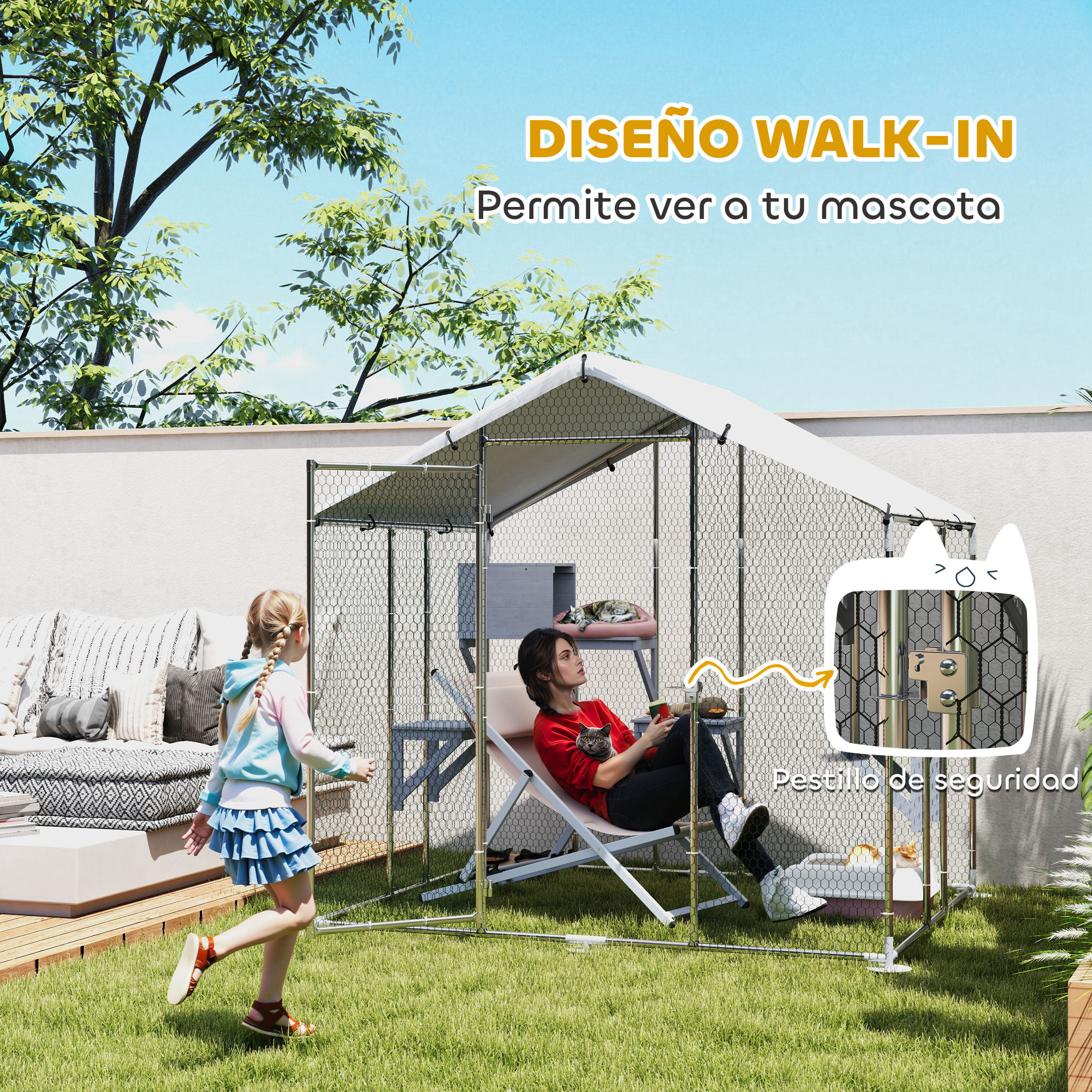 Jaula para Gatos para Exterior Recinto para Gatos con Cubierta Impermeable 420D Plataformas y Condominio para 5 Gatos Refugio para Pollos Conejos 200x170x195 cm Plata