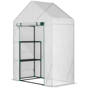 Outsunny Serra da Giardino per Esterni con 2 Scaffali, Porta Avvolgibile, 143x73x195cm, Bianco