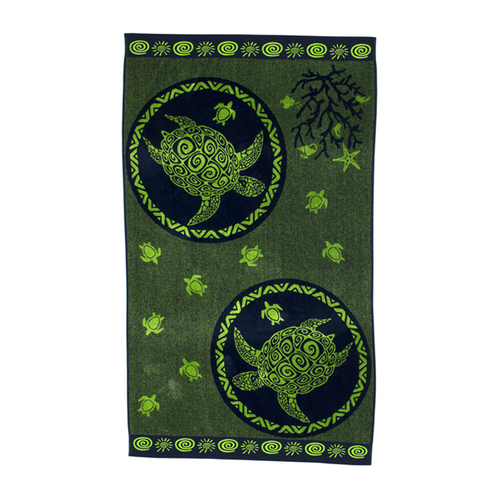 Telo Mare Spugna Jacquard Spiaggia Disegno Twin Turtle