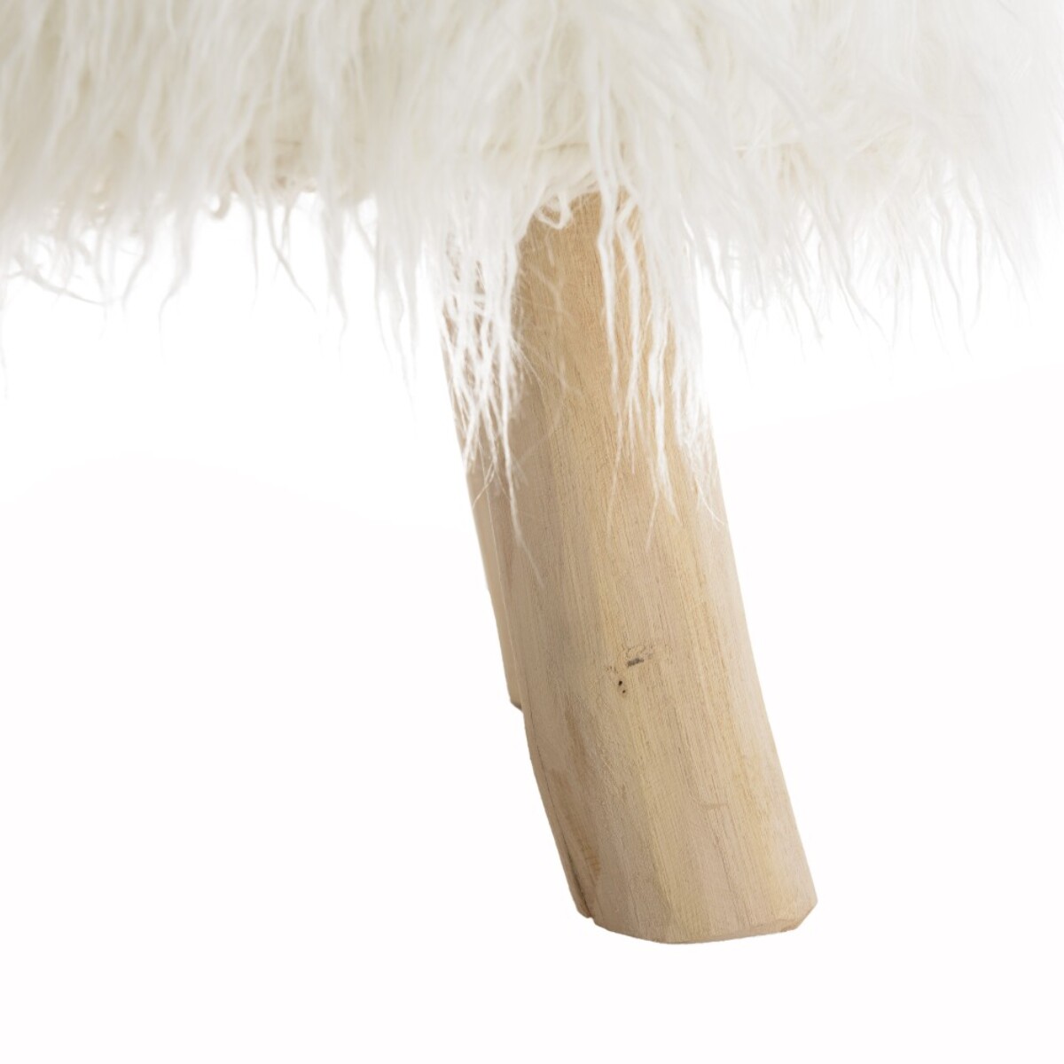SACHA - Tabouret rond 40x40cm peau de mouton couleur ivoire pieds bois