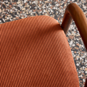 Fauteuil vintage bois d'hévéa teinté noyer et velours côtelé (lot de 2) SARA