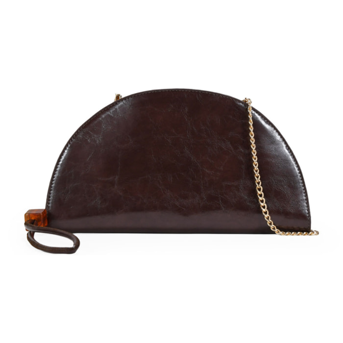 Bolso de mano marrón media luna con cremallera