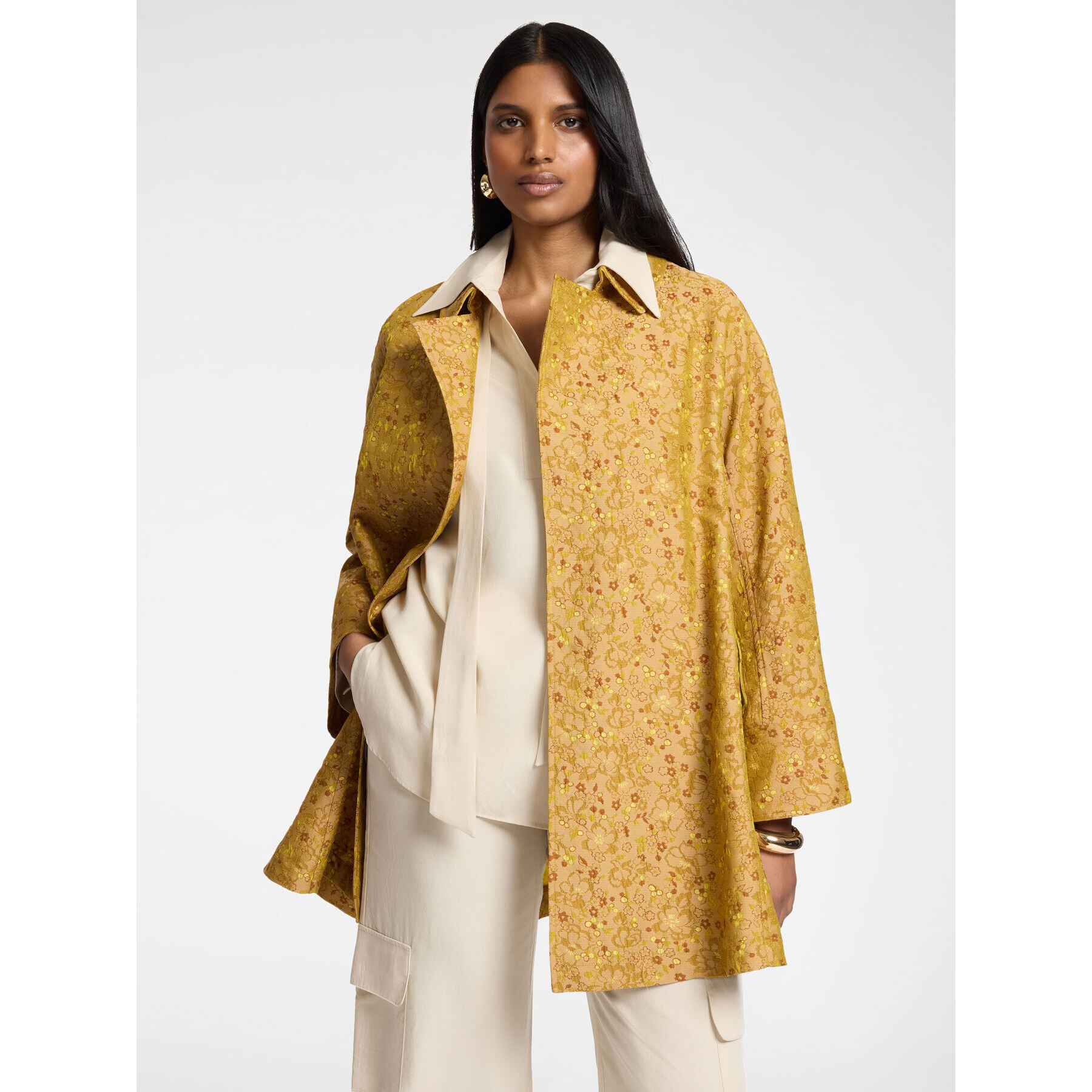 Elena Mirò - Abrigo ligero jacquard - Amarillo