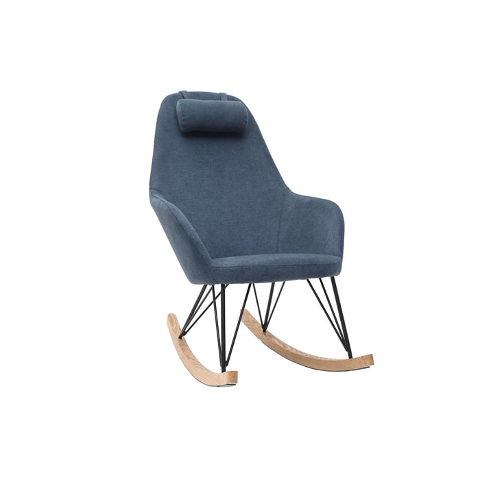 Rocking chair en tissu effet velours bleu, métal noir et bois clair JHENE