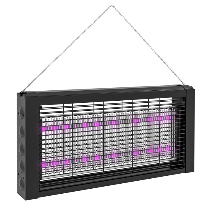 Lámpara Antimosquitos con Luces LED Mata Mosquitos Eléctrico Efecto 60 m² para Interior Dispositivo de Suspensión o Independiente 49x6x25 cm Negro