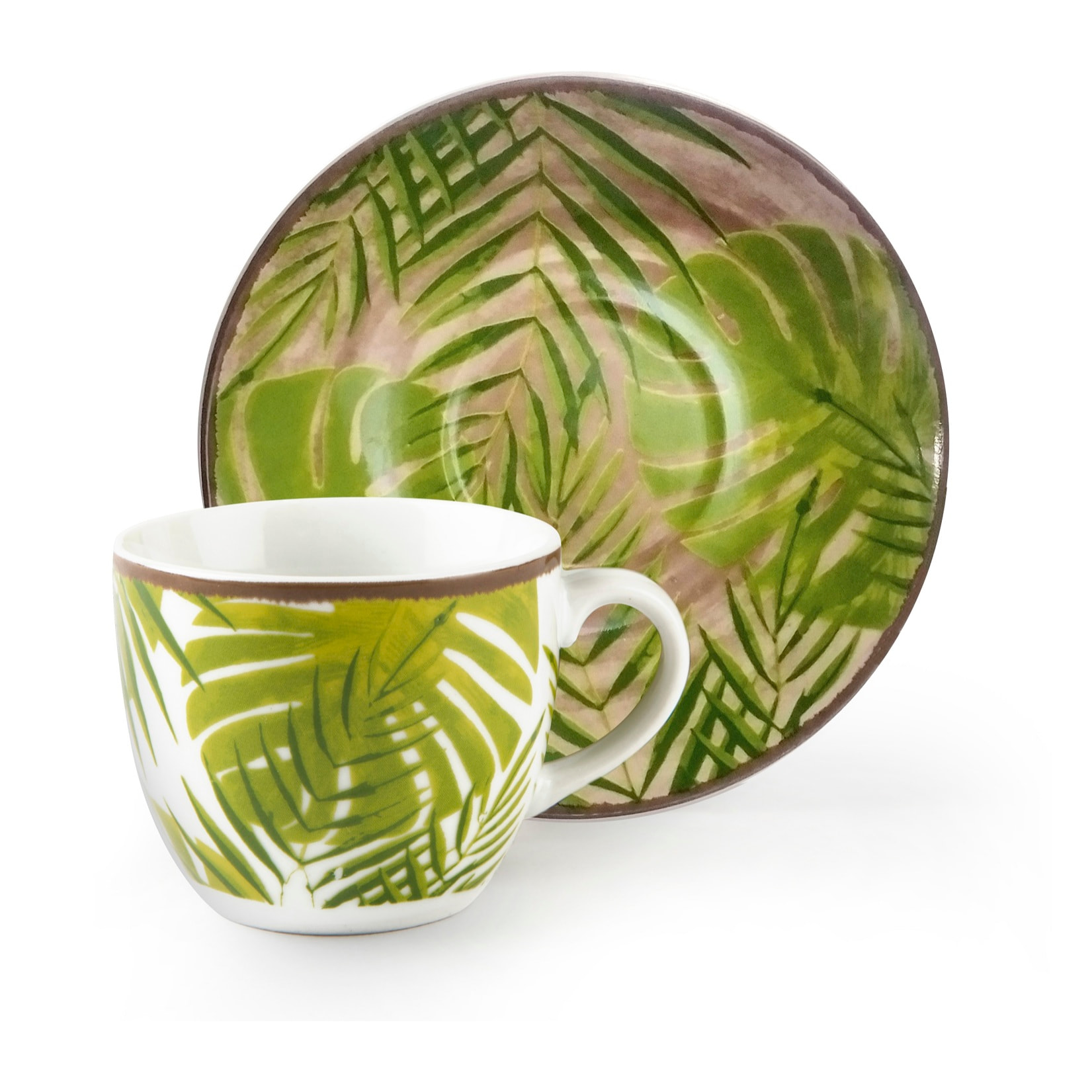 Set 6 Tazzine Caffè con Piattini Excelsa – Foliage, Porcellana Multicolore
