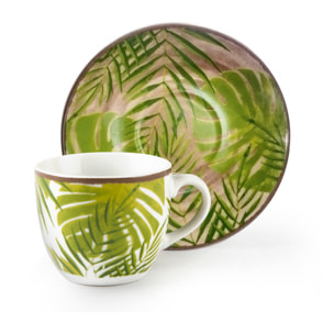 Set 6 Tazzine Caffè con Piattini Excelsa – Foliage, Porcellana Multicolore
