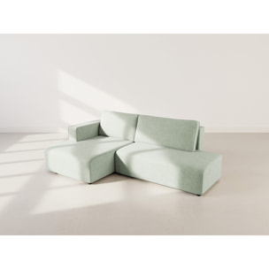 Topaze - canapé d'angle gauche 4 places convertible avec coffre en velours côtelé - Vert sauge