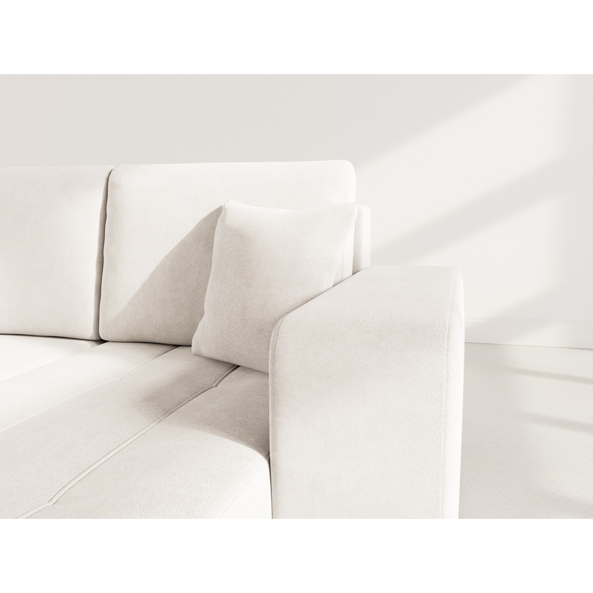 Nicole - canapé d'angle réversible 4 places convertible avec coffre en tissu - Beige