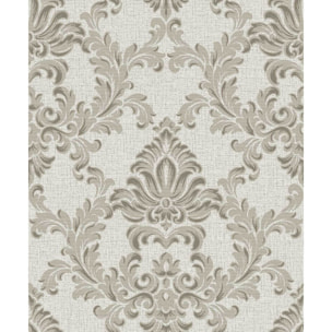 Papier peint baroque médaillon beige lin